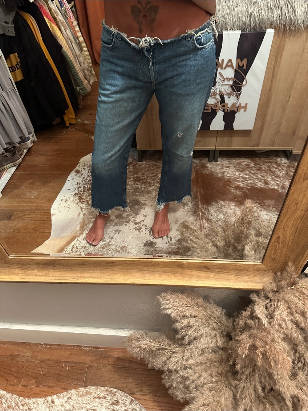 Free people low rise Blue Cropped Raw-Hem Jeans we the free